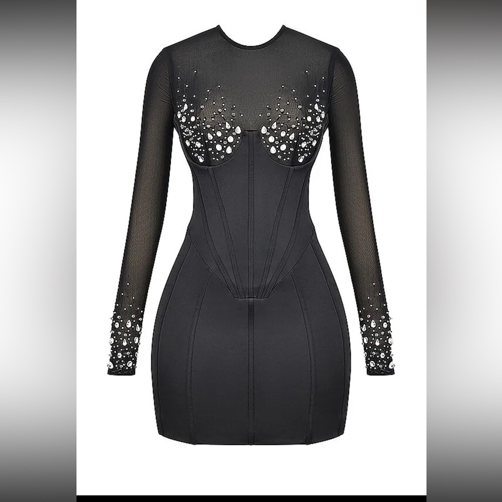 HOUSE OF CB 'Anastasia' Black Crystallised Corset Dress /Size M-US 6-8